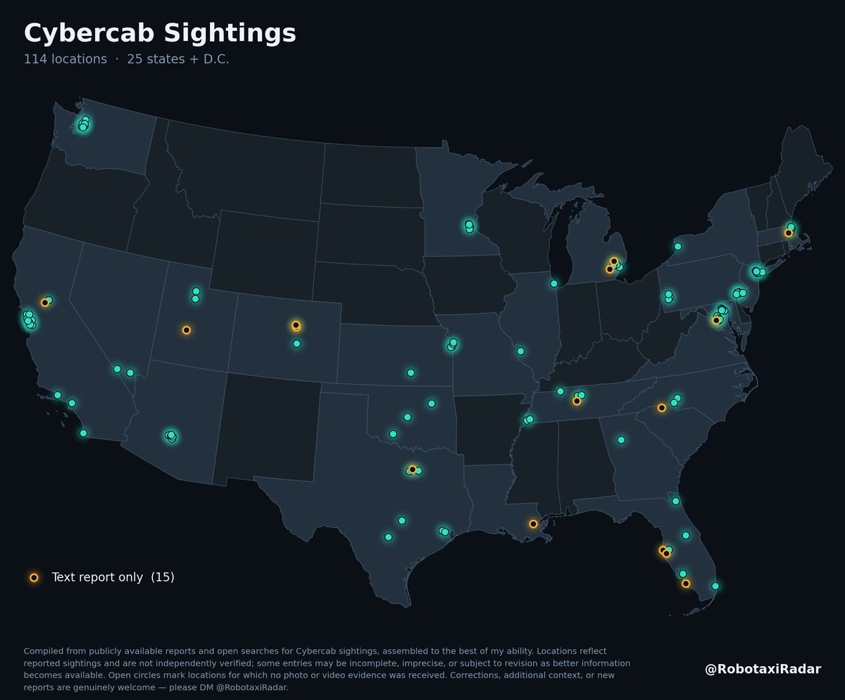 Mapa USA ze zgłoszeniami Cybercaba w 25 stanach i Dystrykcie Kolumbii