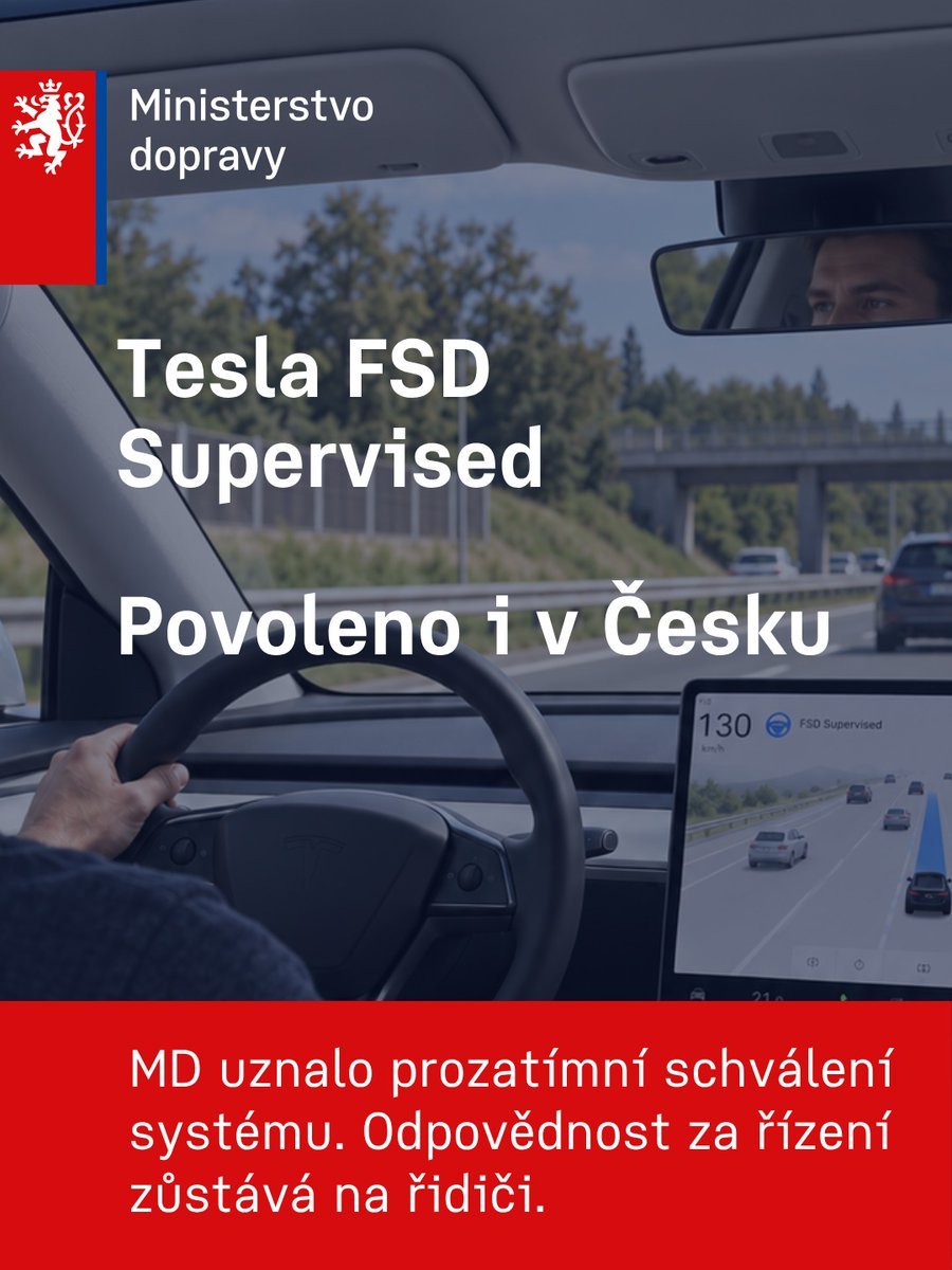 Grafika Ministerstwa transportu Czech: FSD Supervised dopuszczone w Česku